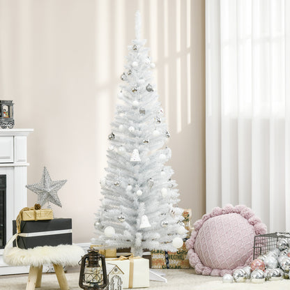 5FT Artificial Christmas Tree, Pencil Christmas Tree with Realistic Branches, Stable Stand, White