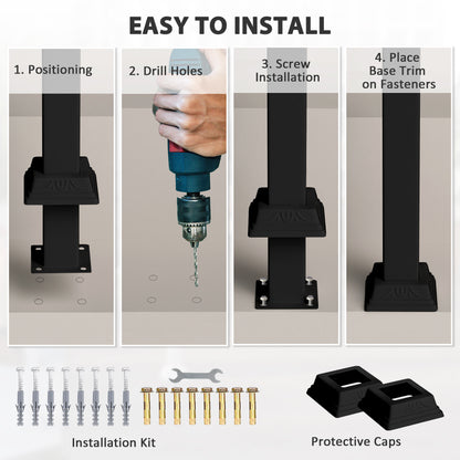2-3 Step Handrails for Outdoor Steps, Metal Outdoor Stair Railing, Porch Deck Railing with Installation Kit, Black