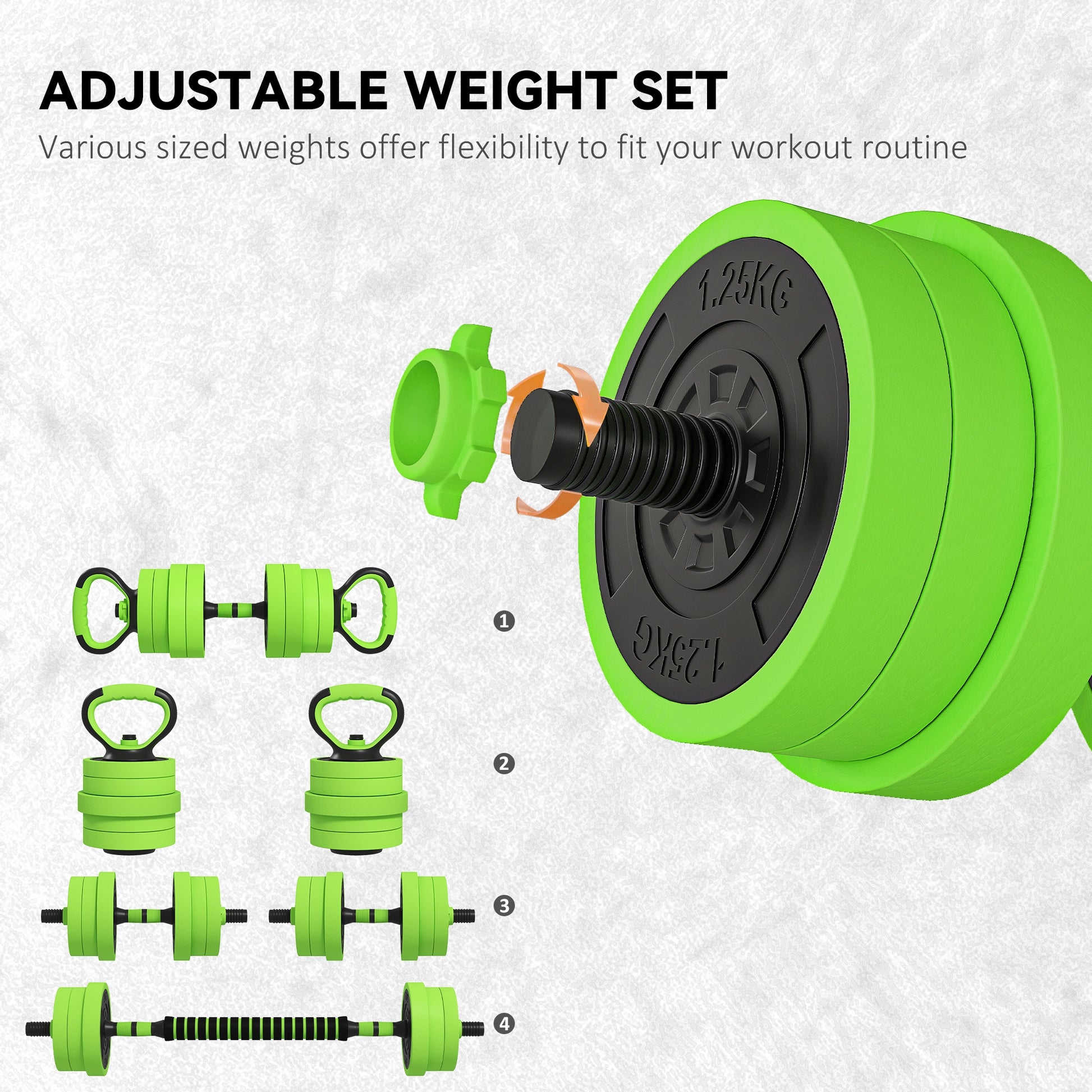 Soozier 44lbs 4-in-1 Adjustable Weight Dumbbell Set, Barbell, Kettlebell, Push Up Stand, Green