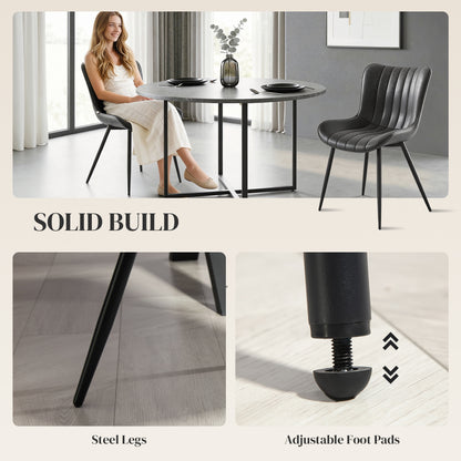Dining Chairs Set of 2, PU Leather Upholstered Kitchen Chairs with Backrest and Steel Legs, Black