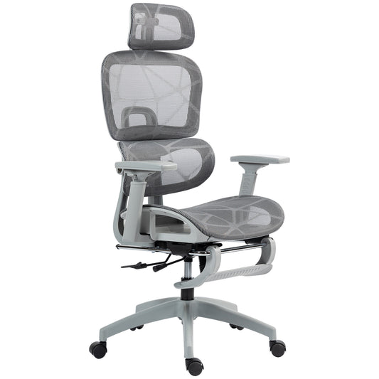 Ergonomic Office Chair with Lumbar Support, Mesh Office Chair with 3D Armrest, 135° Reclining, Adjustable Headrest, Grey