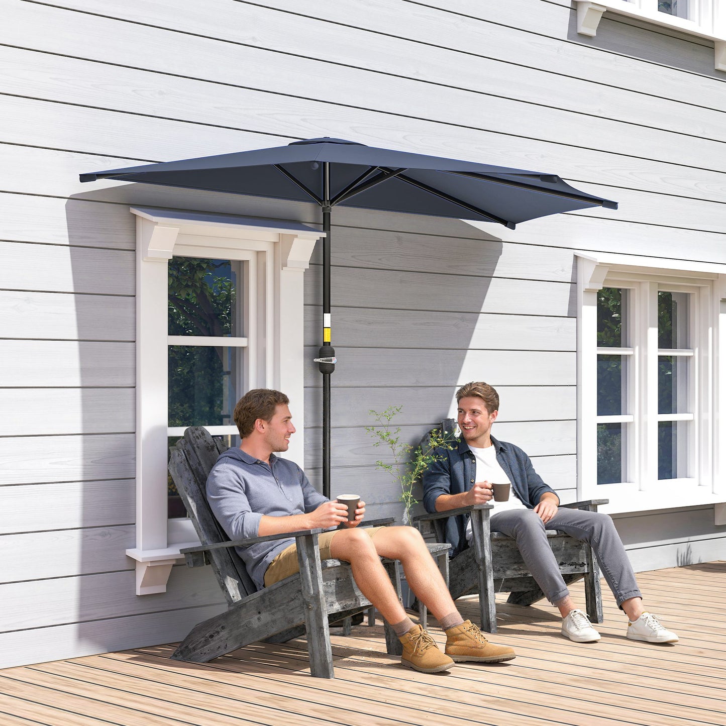 9.8ft Half Umbrella Semi Round Patio Parasol with Crank Handle, Top Vent for Garden, Balcony- NO BASE INCLUDED, Dark Blu