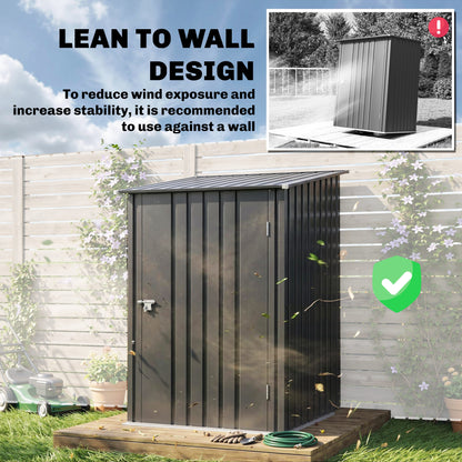 Garden Tool Storage Shed, Small Steel Shed with Lockable Door for Garden & Patio, Galvanized Steel Construction, Dark Gr