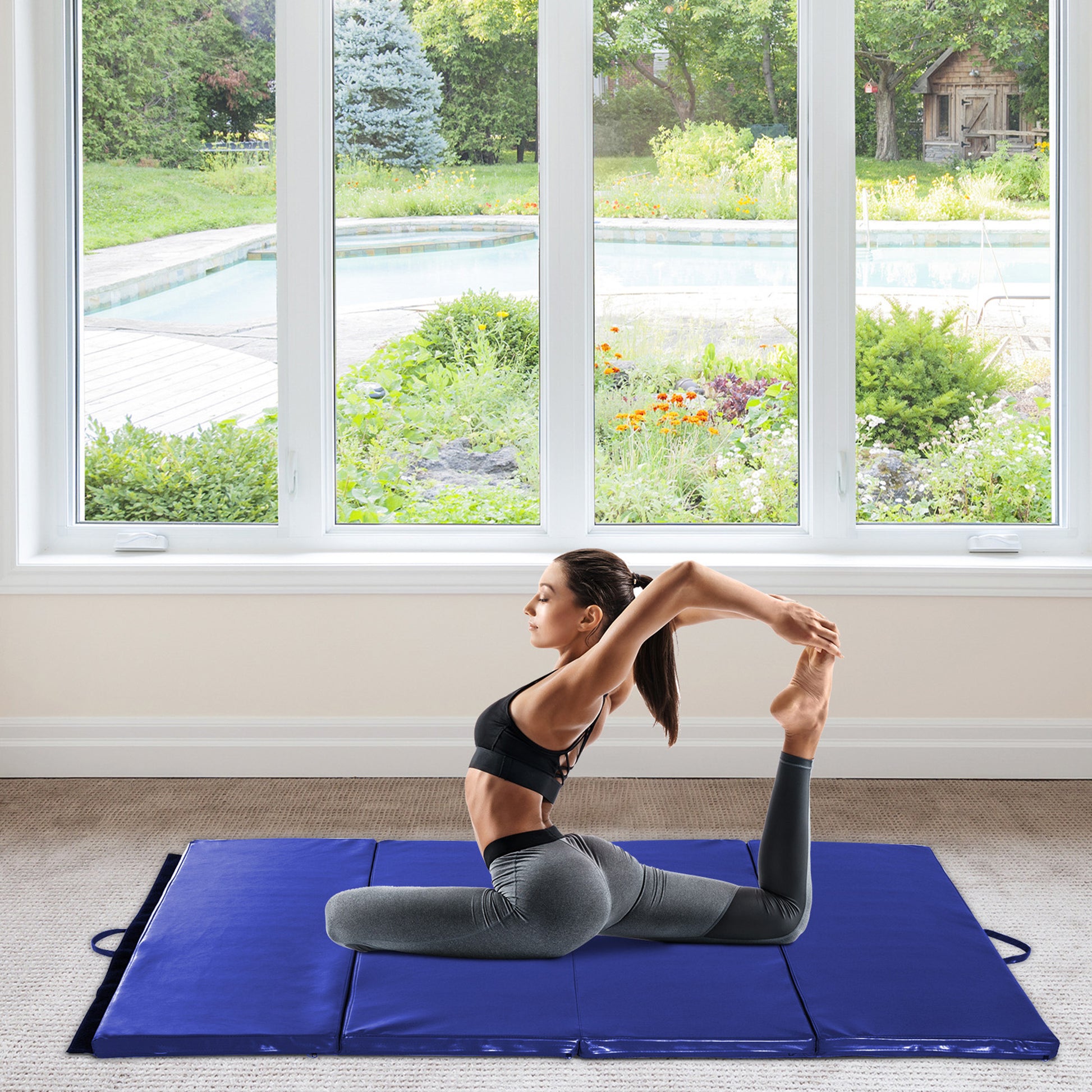 Soozier 4'x6'x2'' Folding Gymnastics Tumbling Mat, Exercise Mat  with Carrying Handles for Yoga, MMA, Martial Arts, Stre