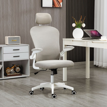 Office Chair, Mesh Computer Desk Chair with Adjustable Headrest, 4D Lumbar Support, Flip-up Arm, Grey