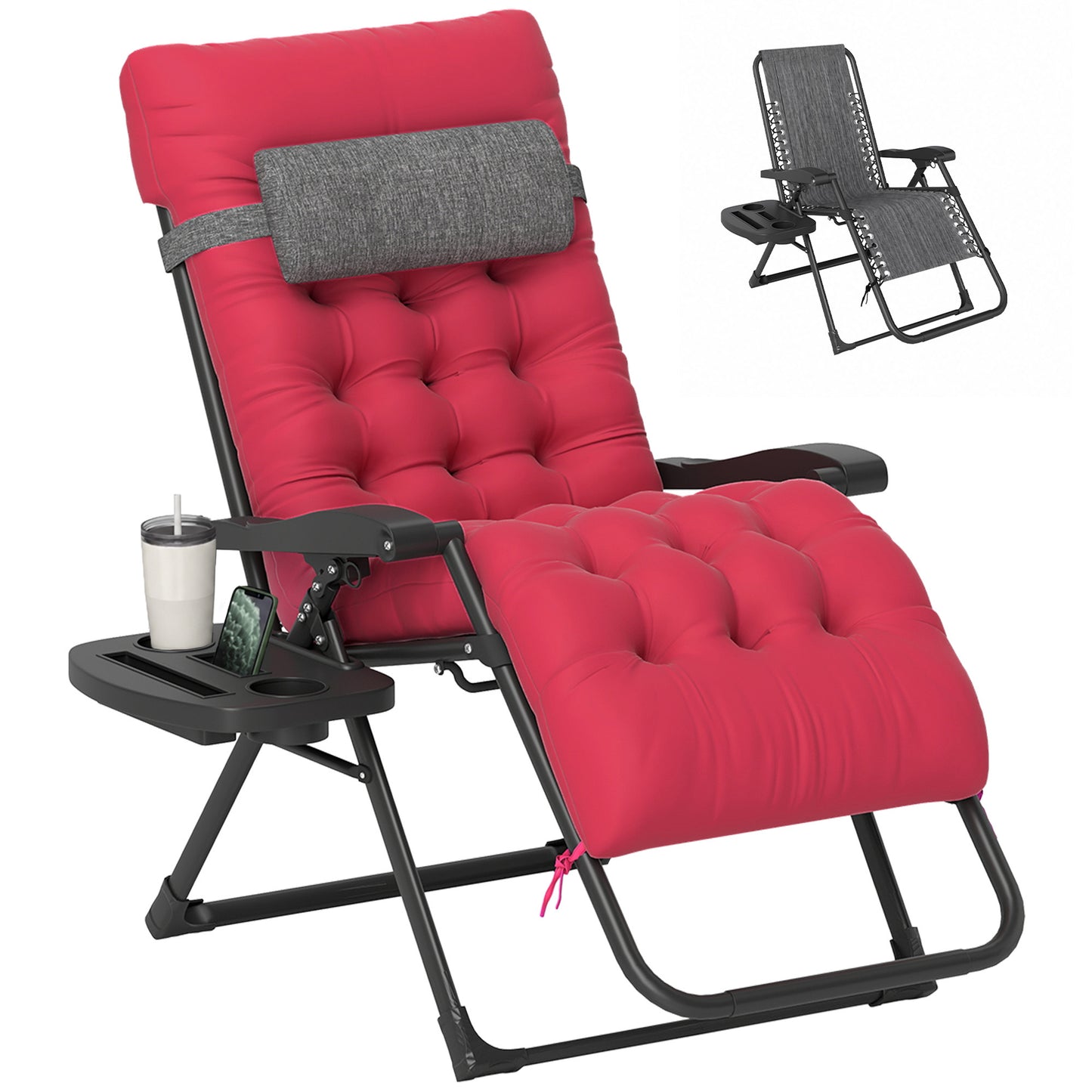 Padded Zero Gravity Chair, 28" Folding Recliner Chair, Patio Lounger with Cup Holder, Adjustable Backrest, Removable Cus