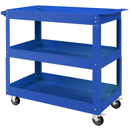 3 Tier Rolling Tool Cart with Wheels, 330 LBS Capacity Heavy Duty Utility Cart, Mobile Service Cart for Garage, Blue