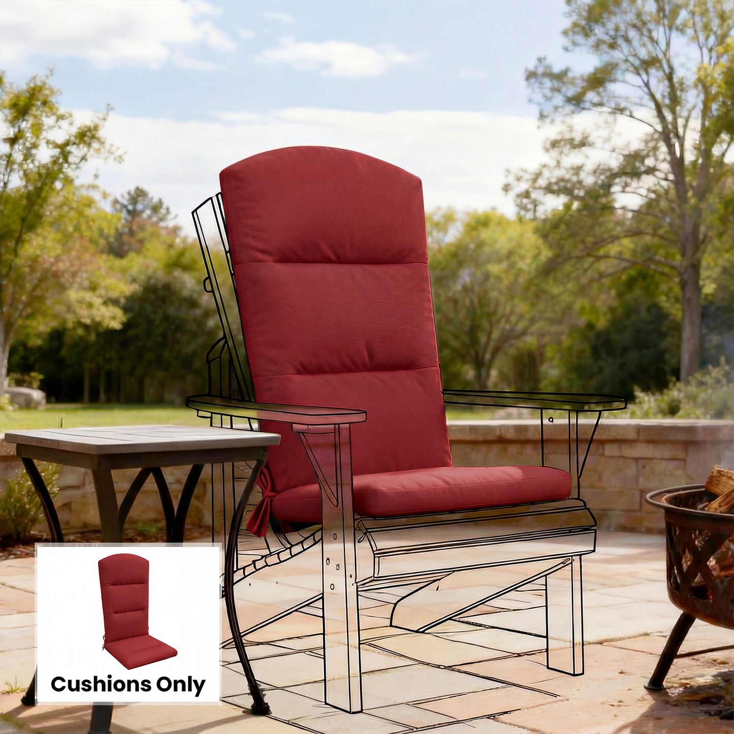 Patio Chair Cushion for Adirondack Chairs Replacement Cushion with Back and Ties, Wine Red