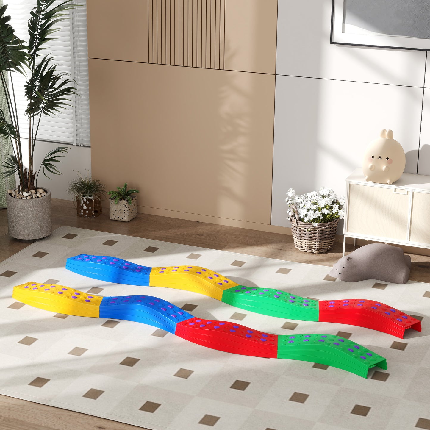 Qaba 8PCs Kids Balance Beam Stepping Stones w/ Non-slip Foot Pads