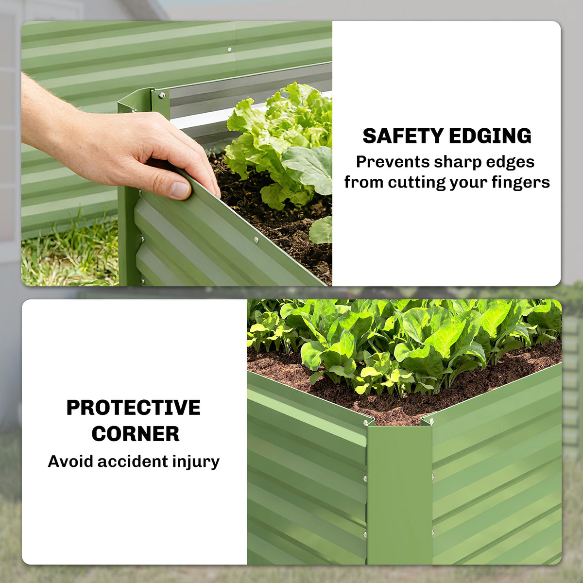 Set of 2 Galvanized Metal Planters for Outdoor Plants, 4' x 2' x 2' Raised Garden Bed, Light Green