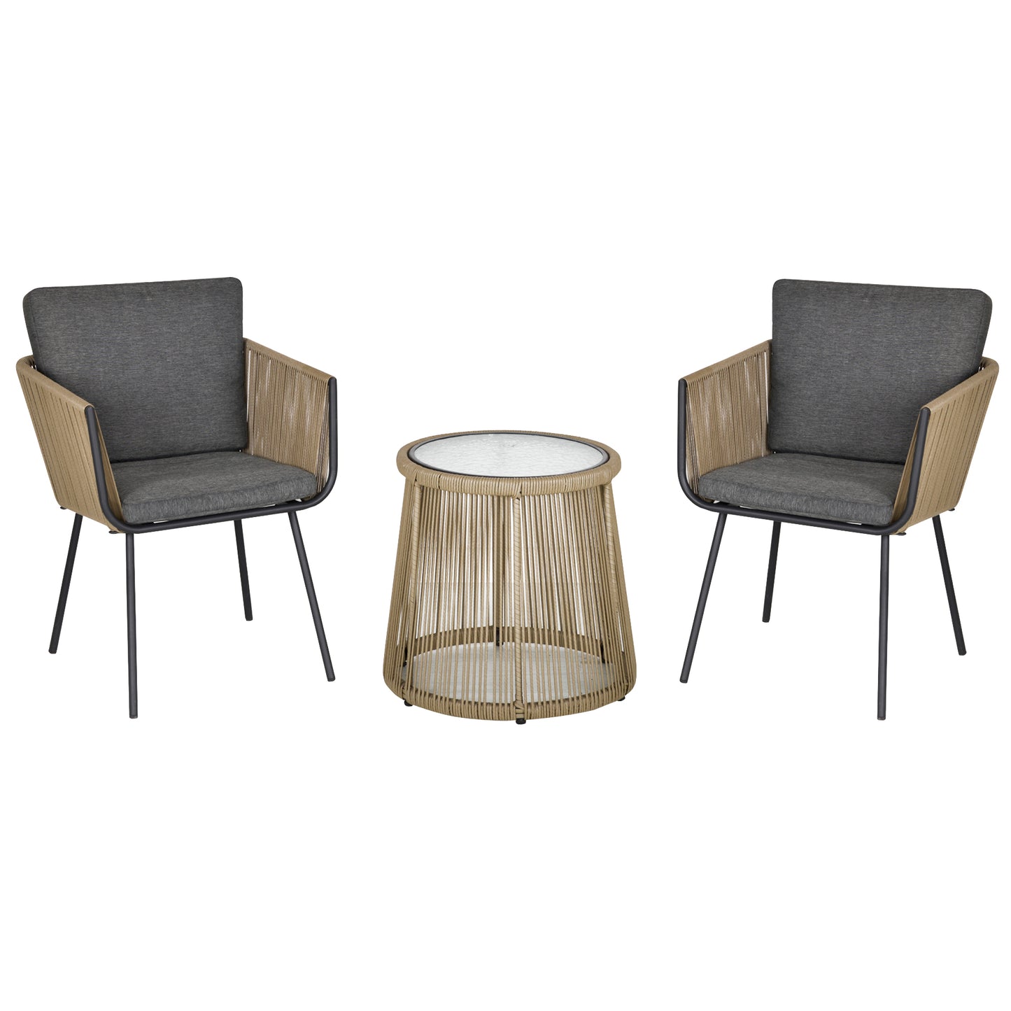 3 Pieces Wicker Patio Furniture Set, Rattan Bistro Set with Coffee Table and Cushions, Outdoor Conversation Set for Gard
