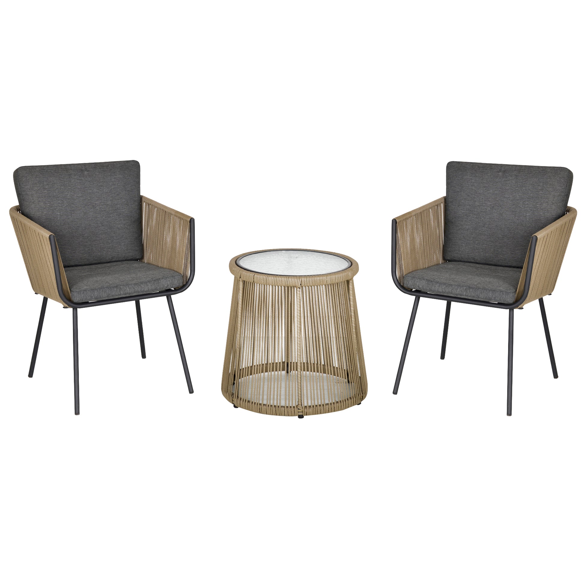 3 Pieces Wicker Patio Furniture Set, Rattan Bistro Set with Coffee Table and Cushions, Outdoor Conversation Set for Gard