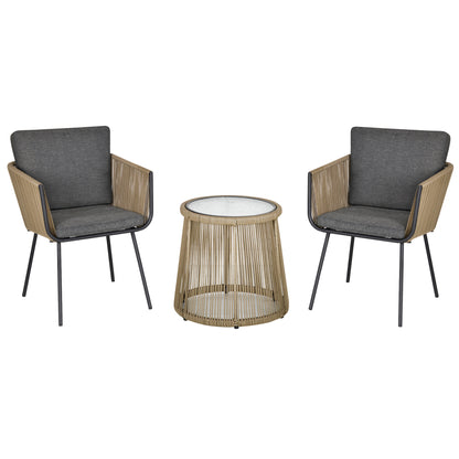 3 Pieces Wicker Patio Furniture Set, Rattan Bistro Set with Coffee Table and Cushions, Outdoor Conversation Set for Gard
