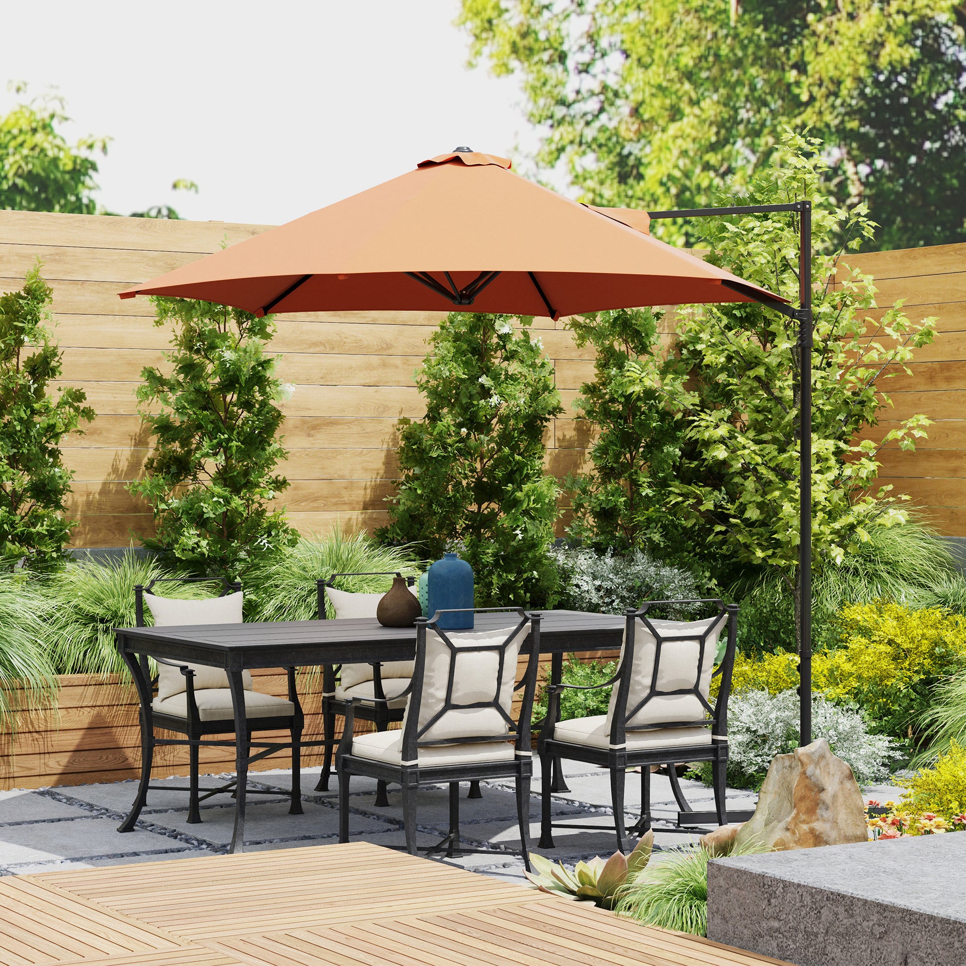 8.5FT Offset Patio Umbrella with 360° Rotation, Outdoor Cantilever Roma Parasol Hanging Sun Shade Canopy Shelter with Cr