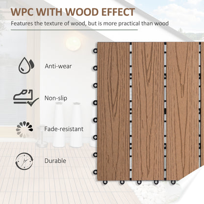 Outdoor Tiles, 11 Pack 12" x 12" WPC Interlocking Deck Tiles Waterproof and Non-slip