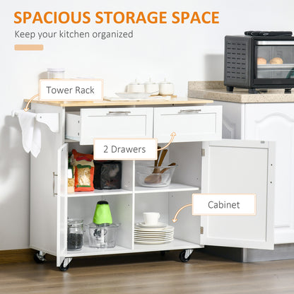 Rolling Kitchen Island with Storage, Rubber Wood Top and Towel Rack - White - Image 3