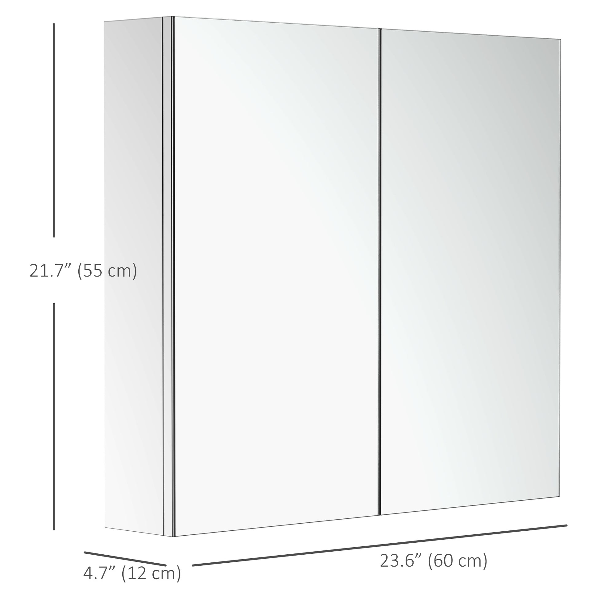 Wall Mounted Mirror Cabinet, Bathroom Medicine Cabinet with Mirror, 2 Doors and 3-tier Shelving, Silver