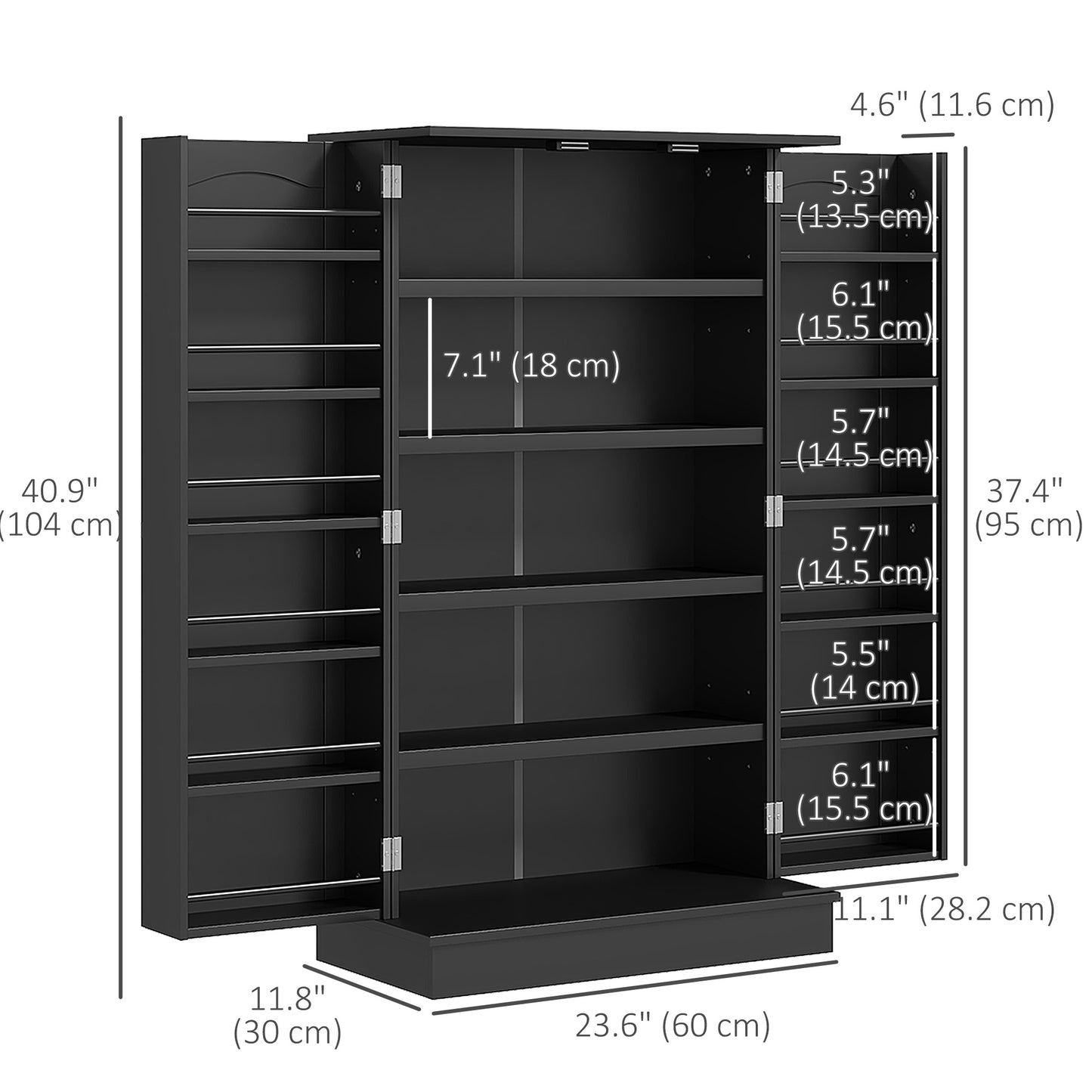 41" Kitchen Pantry Cabinet with 5-tier Shelving, 12 Spice Racks, Anti-Tipping, 2-Door Storage Cabinet with 3-Level Adjus