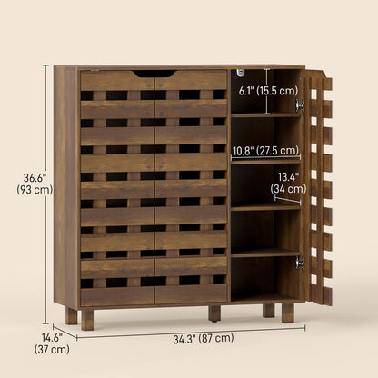 Shoe Cabinet, 20 Pair Shoe Storage Cabinet with Hollowed-Out Doors, Distressed Brown