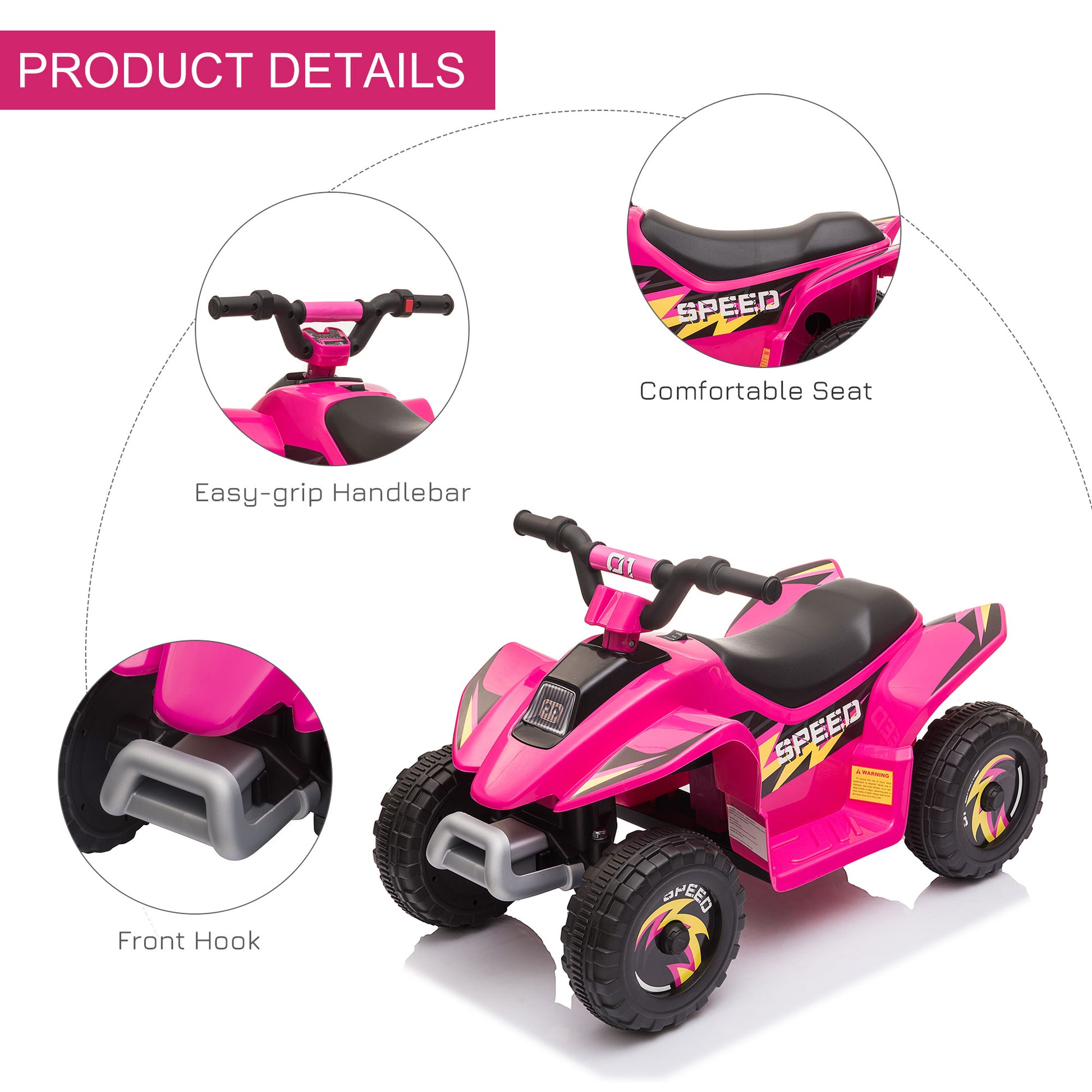 VarietyKart Kids Ride on ATV, 6V Battery Powered Quad Car with Forward, Reverse Switch, for Boys Girls 18-36 Months, Pin