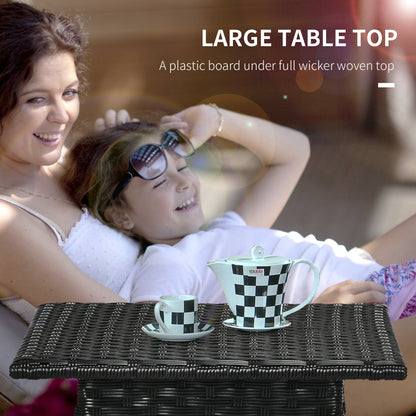 20" Patio Wicker Coffee Table, Outdoor Coffee Table with Plastic Board Underneath the Woven Tabletop for Patio, Garden, 