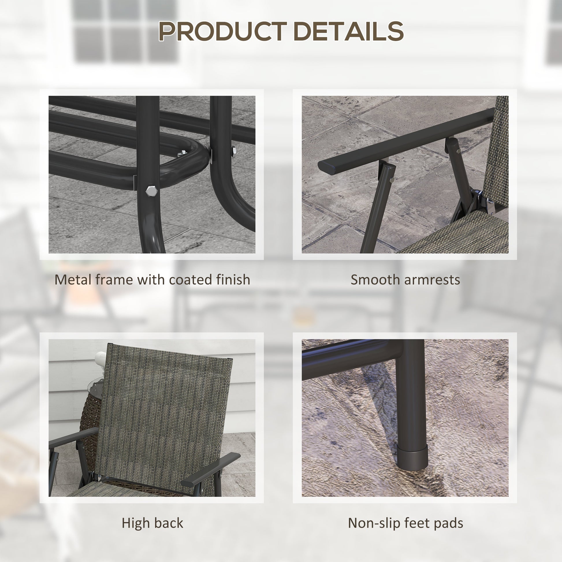Outdoor 4 Pieces Patio Furniture Set, Garden Set with Two Foldable Armchairs, a Loveseat & Glass Top Table, Mixed Brown