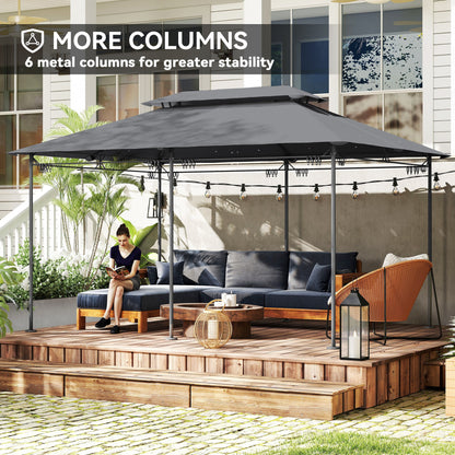 10' x 13' Double Roof Patio Gazebo, Outdoor Gazebo with Curtains, for Garden, Lawn, Backyard and Deck, Grey
