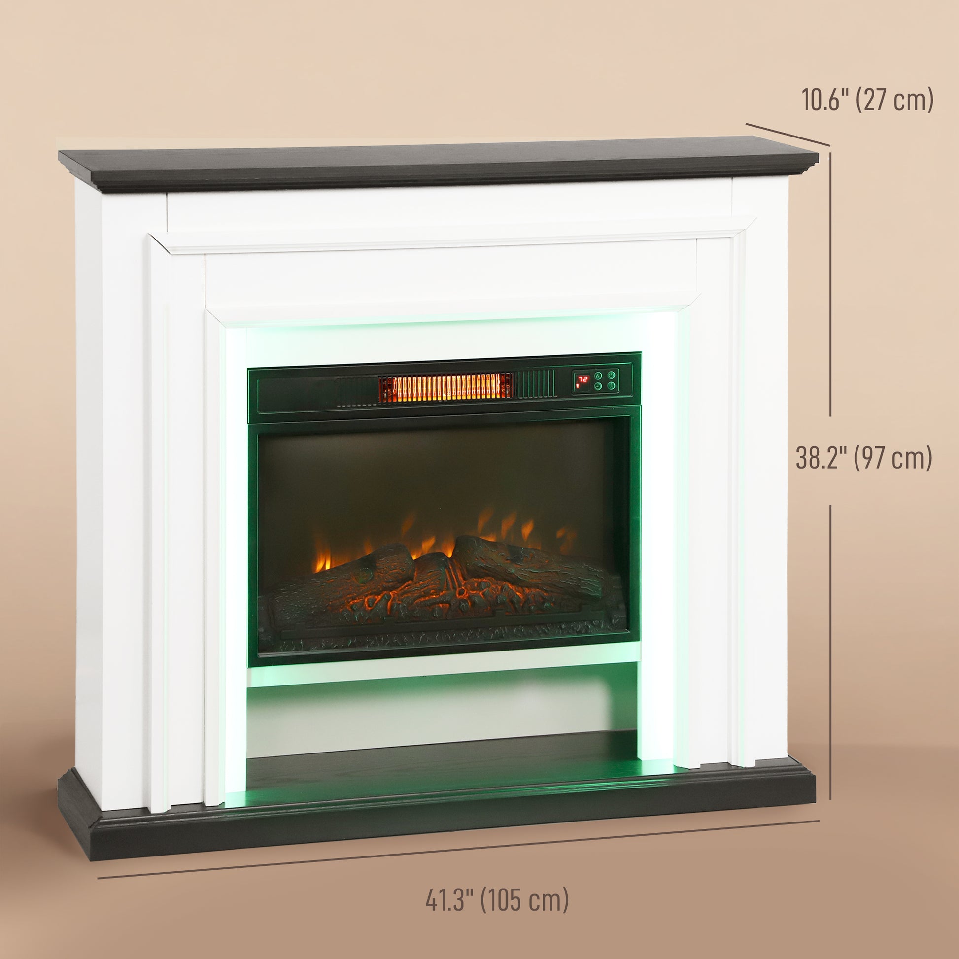 41 Inch Electric Fireplace with Mantel, 1400W Fireplace Heater with Adjustable 3D Flame Effect, Black and White