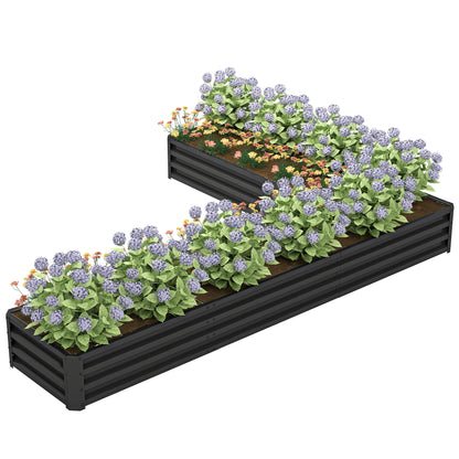 L-Shaped Raised Garden Bed, 82" x 109" x 12" Galvanized Steel Planter Box with Multi-reinforced Rods for Vegetables, Flo
