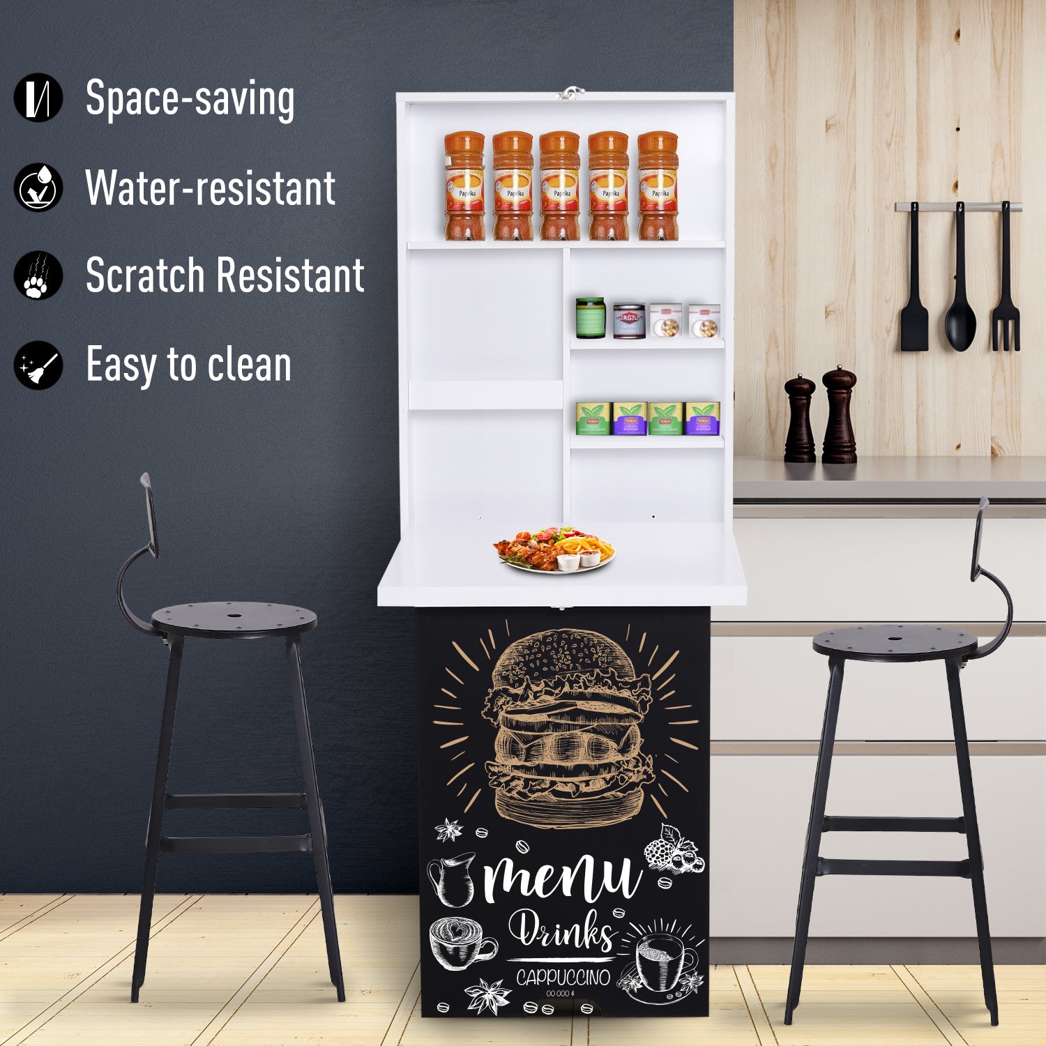 Wall Mounted Table Fold Out Convertible Desk, Multi-Functional Space Saving Computer Desk with Writing Floating Board fo