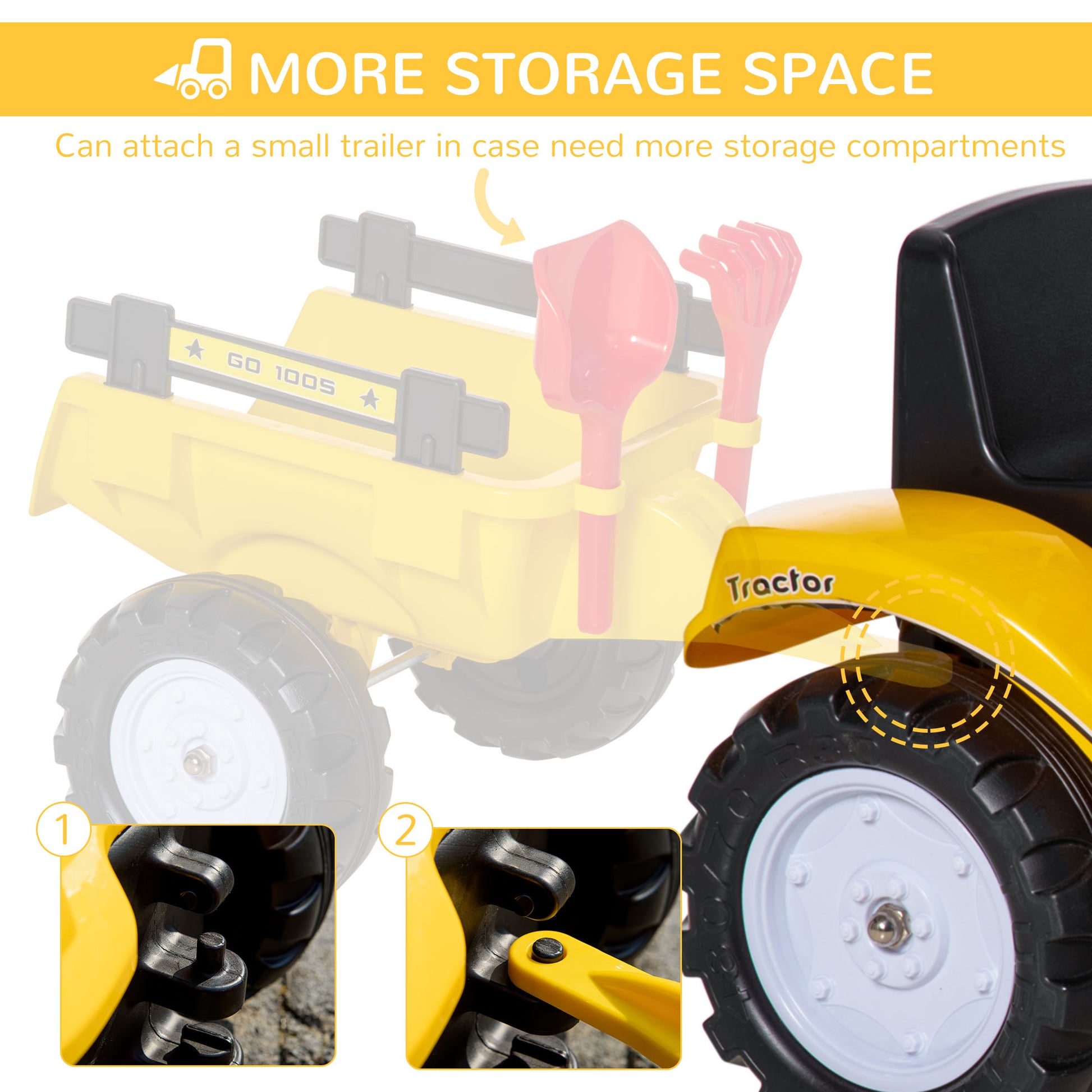 VarietyKart Ride on Tractor for Kids, Pedal Construction Car with Manual Control Bucket for 3 Years Old, Yellow