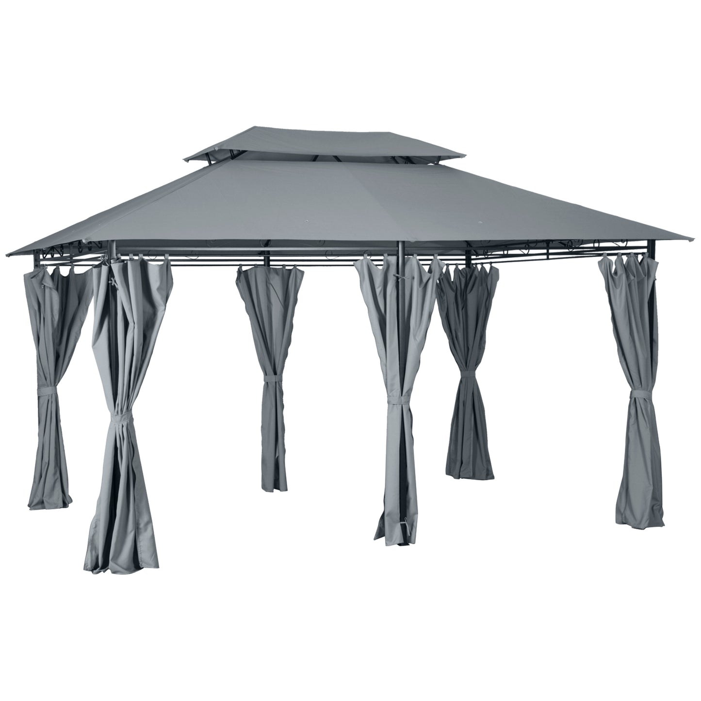 13'L x 10'W x 8.7'H Patio Gazebo Outdoor 2-Tiers Garden Canopy Yard Sunshade Shelter with Curtains, Grey