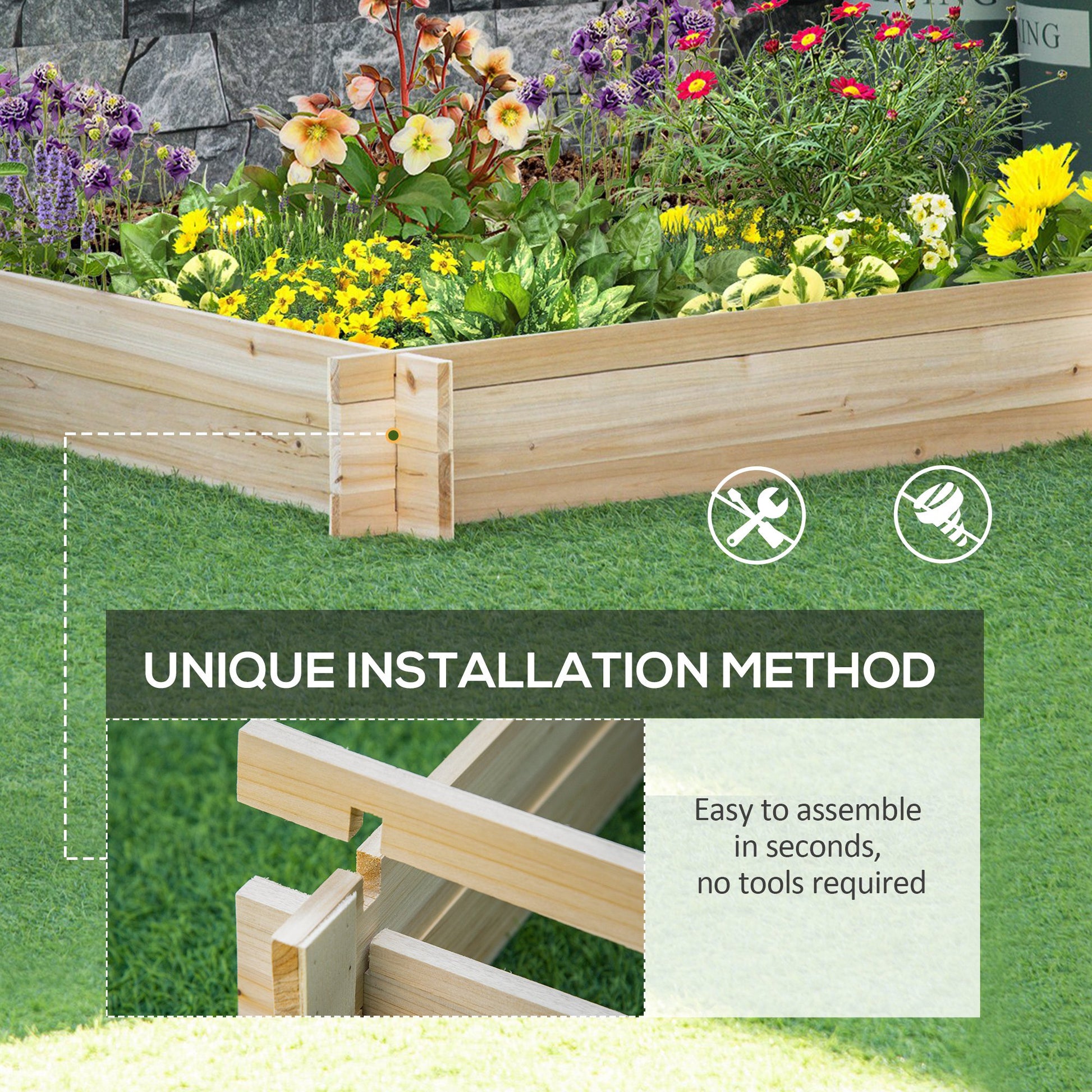 39'' x 39'' Screwless Raised Garden Bed, Wooden Planter Box, Easy DIY Herb Garden for Vegetable Flower Herb Outdoor Lawn