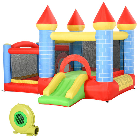 Qaba 9.2 x 9.5FT Bounce House, 4 in 1 Inflatable Bouncy Castle for Kids With Trampoline, Slide, Water Pool, Basket, Blow