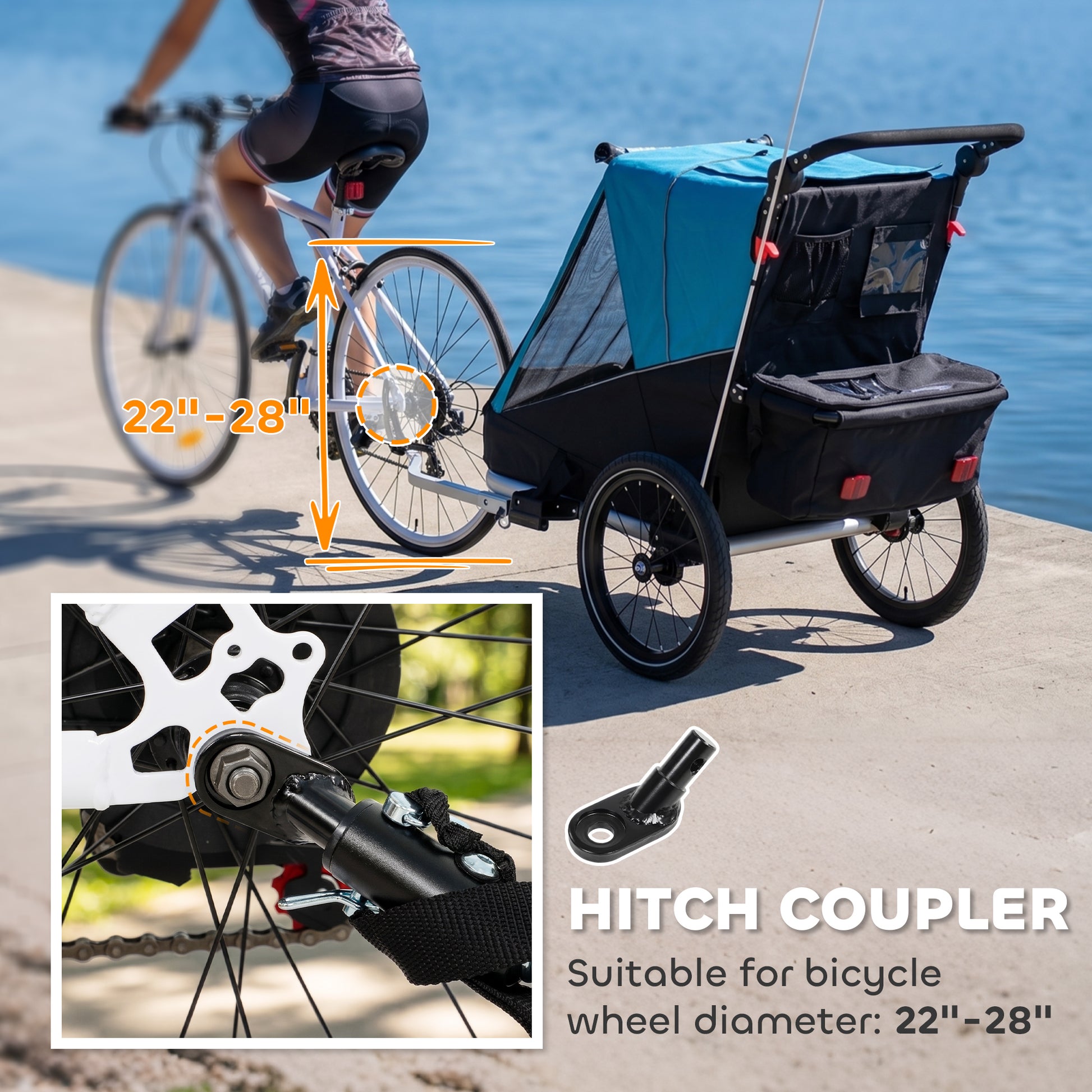 Qaba 3-in-1 Bike Trailer for Kids, Baby Stroller and Jogger, Foldable Child Bicycle Trailer with Reclining Seat, Blue
