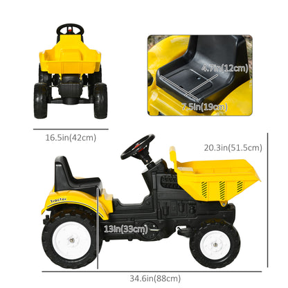 VarietyKart Ride on Tractor for Kids, Pedal Construction Car with Manual Control Bucket for 3 Years Old, Yellow
