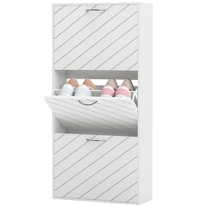 Shoe Storage Cabinet with 3 Flip Drawers, Narrow and Slim, 9-12 Pair of Shoes Organizer for Hallway, Entryway, White