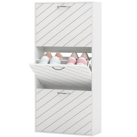 Shoe Storage Cabinet with 3 Flip Drawers, Narrow and Slim, 9-12 Pair of Shoes Organizer for Hallway, Entryway, White