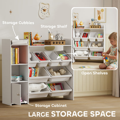 Qaba Kids Bookshelf and Toy Storage Organizer, Children Bookcase with 8 Removable Bins, Cabinet for Playroom, Kids Room,