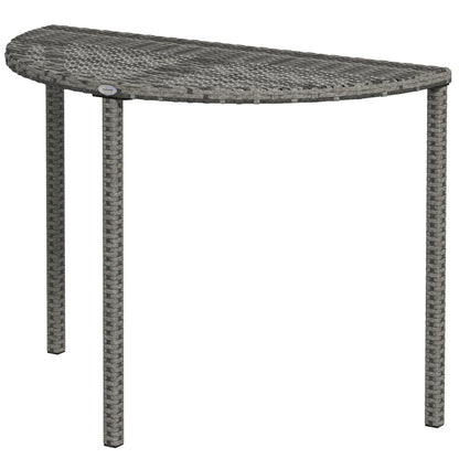Half Round Side Table, PE Rattan Coffee Table with Metal Frame for Patio, Garden, Balcony, Grey