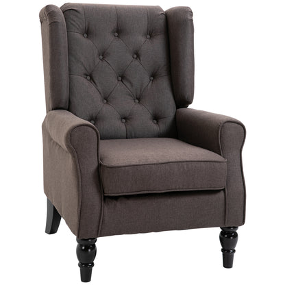 Modern Accent Chairs Button Tufted Armchair, Large Living Room Chair with Wood Legs, Rolled Arms, Thick Padding for Mode