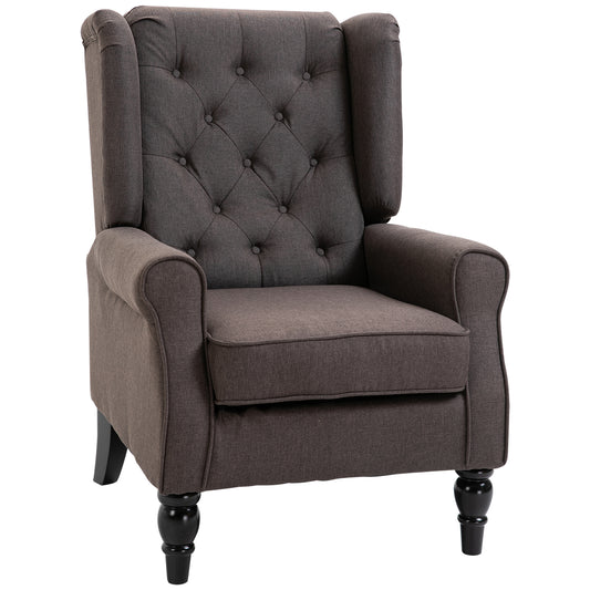 Modern Accent Chairs Button Tufted Armchair, Large Living Room Chair with Wood Legs, Rolled Arms, Thick Padding for Mode