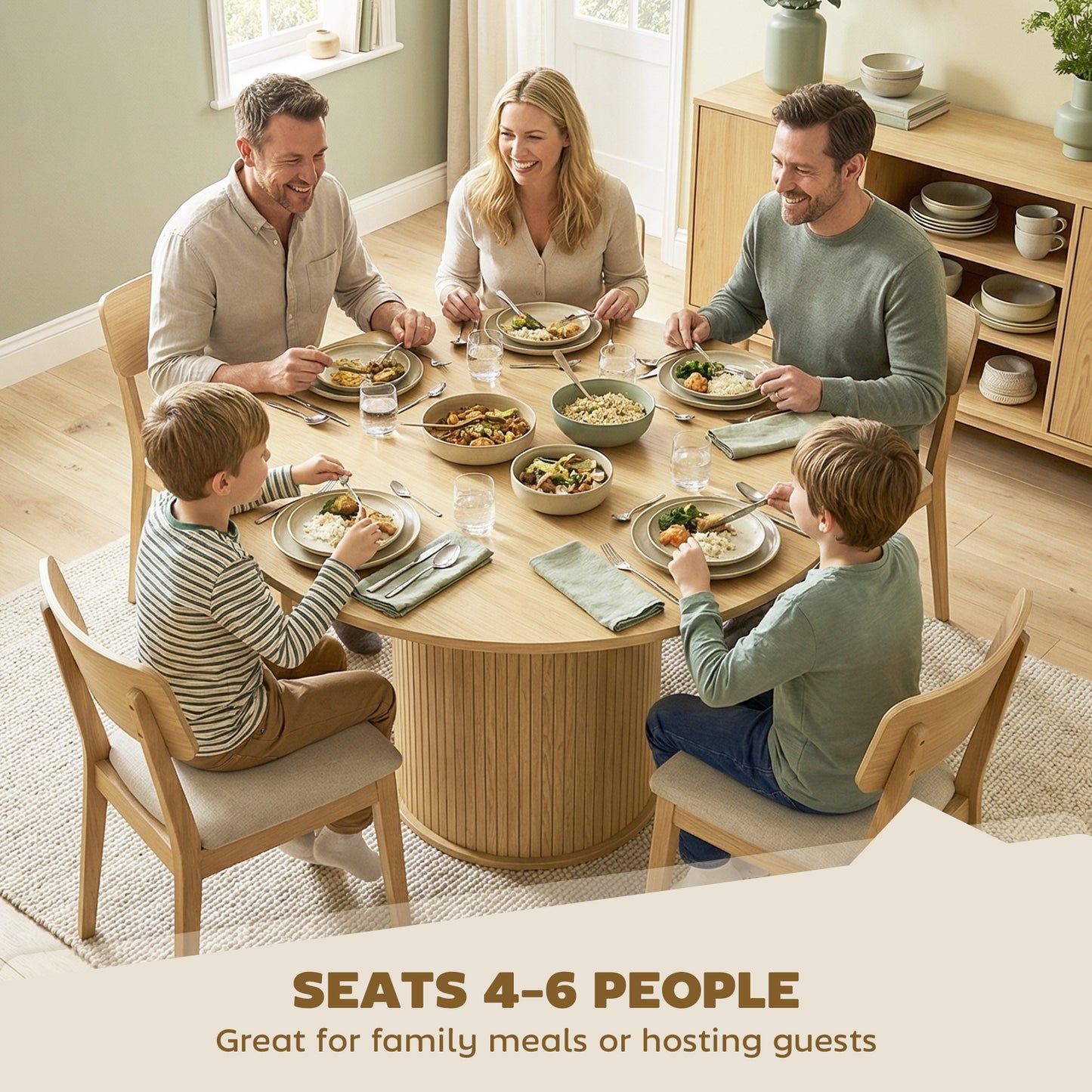 Round Dining Table for 4-6, 47 Inch Kitchen Table with Fluted Pedestal Base, for Kitchen Living Room Dining Room, Natura