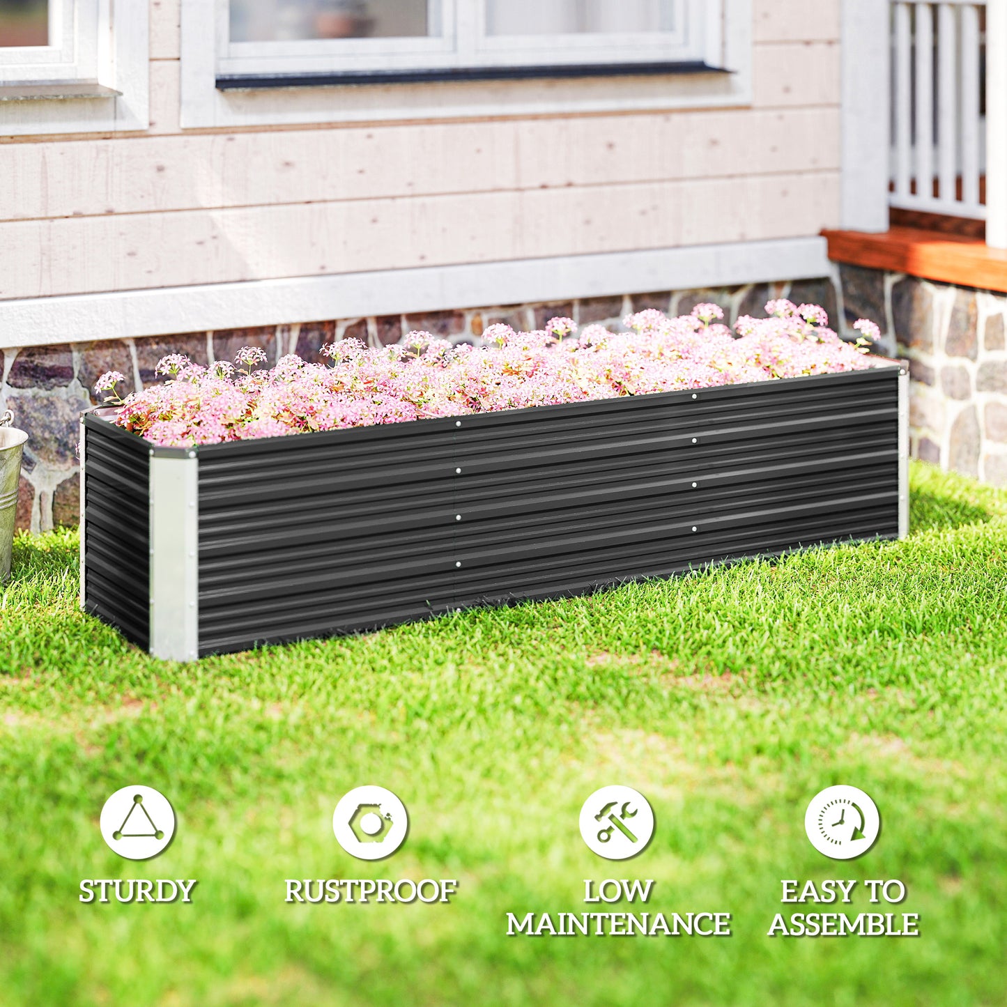 6' x 1.5' x 1.3' Galvanized Raised Garden Bed, Elevated Large Metal Planter Box w/ Install Gloves for Backyard, Patio to