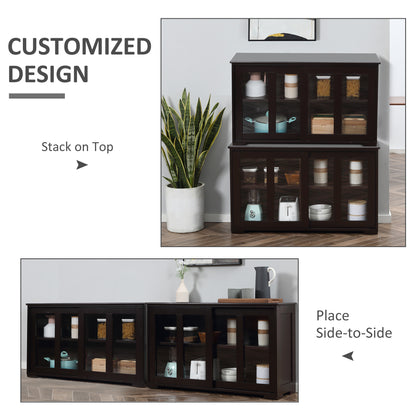 Modern Kitchen Sideboard, Stackable Storage Cabinet, Sliding Glass Door Console, Cupboard Serving Buffet for Kitchen & D