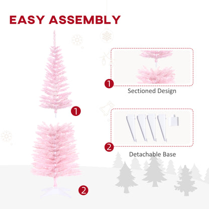 5FT Artificial Christmas Tree, Pencil Christmas Tree with Realistic Branches, Stable Stand, Pink