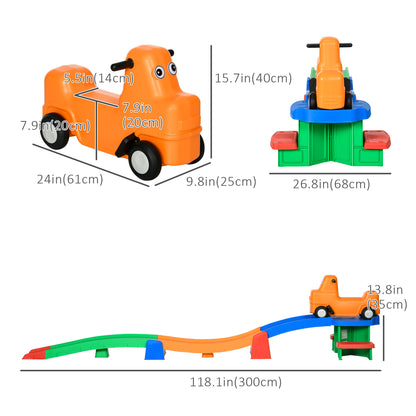 Qaba 9.8 ft Up and Down Roller Coaster for Kids, Thrill 4 Pieces Toddler Roller Coaster Ride on Toy with Side Steps, Sli