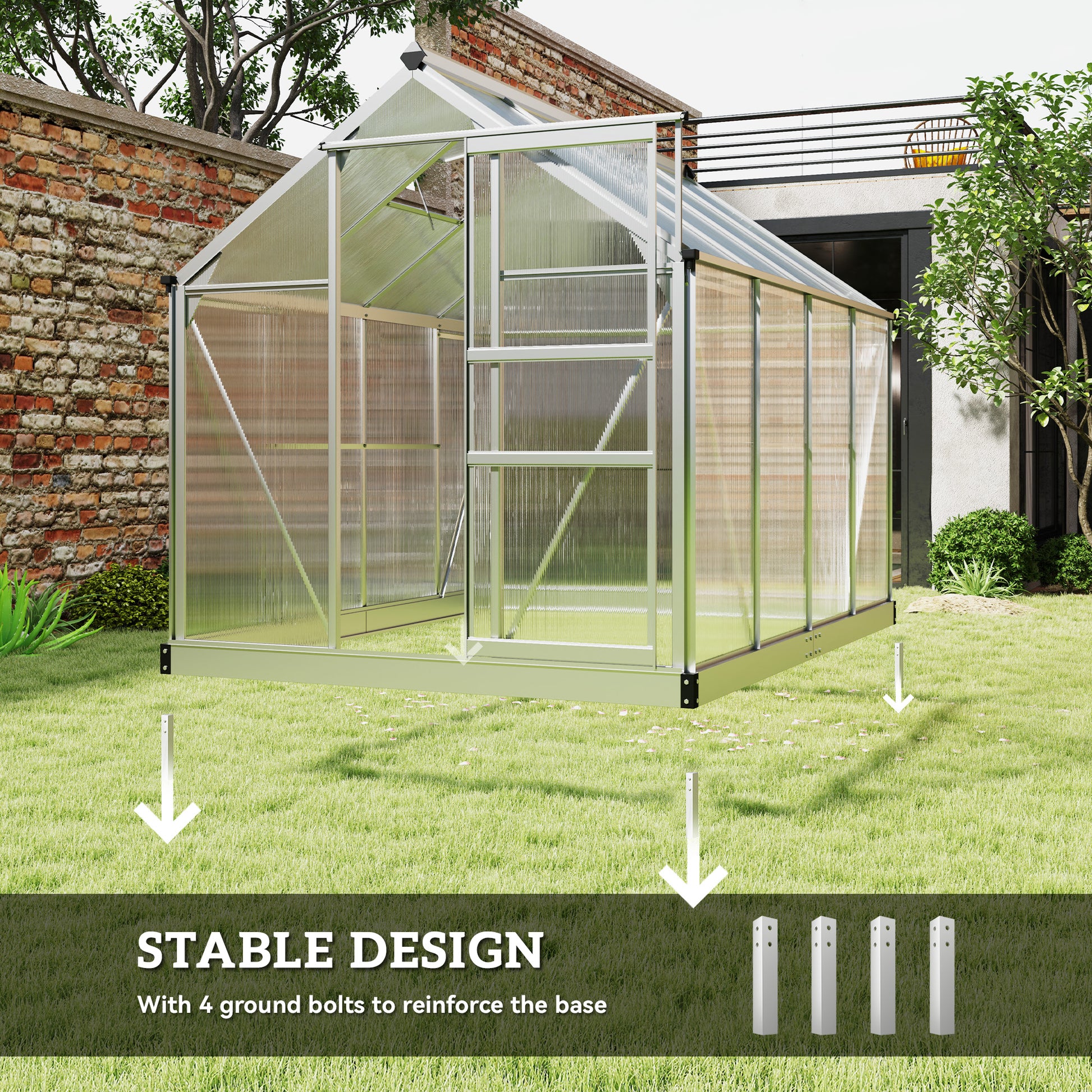 6' x 8' x 6.6' Polycarbonate Greenhouse, Walk-In Green House Kit Garden, Plants Grow, Galvanized Sheet Aluminum Frame wi