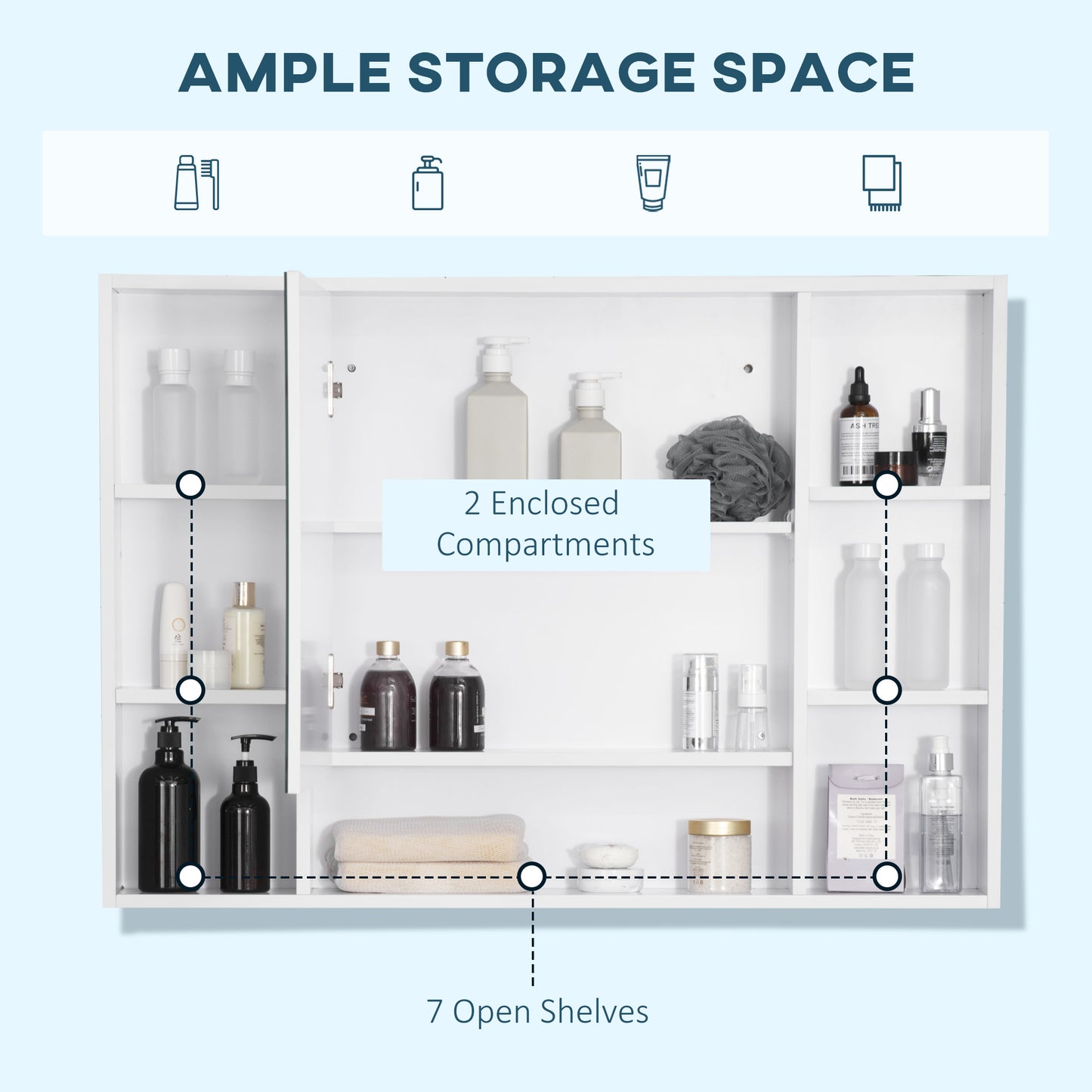 Wall Mounted Medicine Cabinet, 39.25"W x 27.5"H Bathroom Mirror Cabinet with Single Mirrored Door, Shelves and Storage C