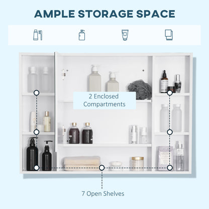 Wall Mounted Medicine Cabinet, 39.25"W x 27.5"H Bathroom Mirror Cabinet with Single Mirrored Door, Shelves and Storage C